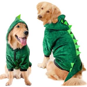 Idepet Large Dogs Halloween Dinosaur Costume Jacket Pet Dog Warm Fleece Winter Clothing Outfits Funny Apperal Golden Retriever Pitbull Clothes Hoodie (6XL)