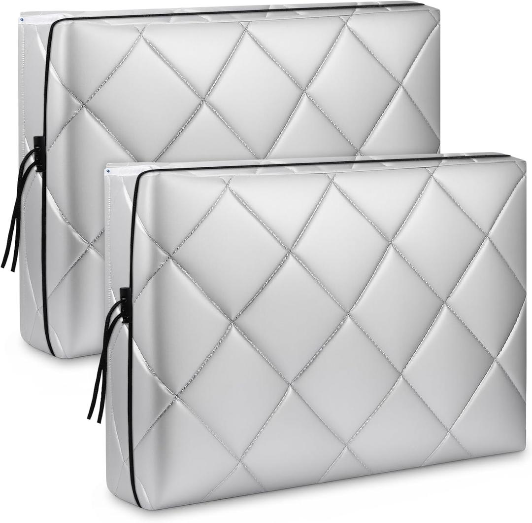 2 Pcs Indoor Air Conditioner Cover for Window, Ac Unit Covers for Inside with Drawstring Double Insulation Silver(28 x 20 x 3.5 Inch)