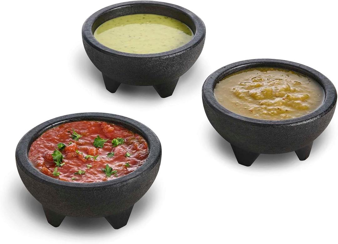 HIC Kitchen Salsa Bowl Set with Faux-Stone Molcajete-Like Texture, BPA Free, Set of 3, 10-Ounce Capacity