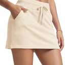 ODODOS Women's Cotton French Terry Skorts Drawstring Tie Built-in Shorts Casual Skirts with Pockets, Beige, Large