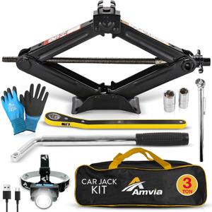 Car Jack Kit 3 Ton (6,600 lbs) | Scissor Jack for Car - Tire Jack Tool Kit | Portable, Ideal for SUV and Auto - Universal Kit with Lug Wrench | Heavy Duty Material
