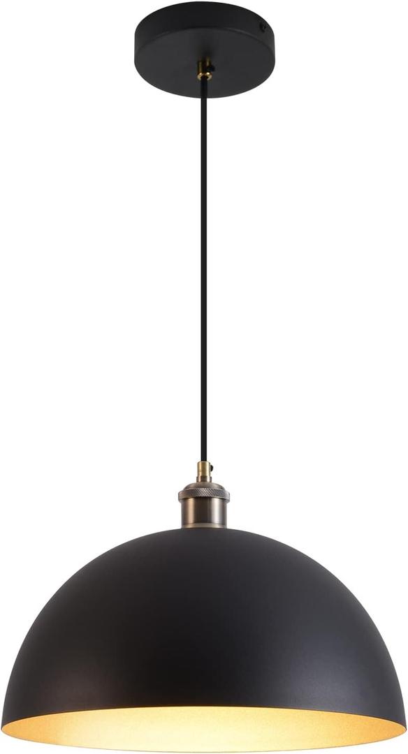 Vintage black and gold Pendant Light 13.7'' Retro Farmhouse Dome Pendant Lamp Modern Industrial Chandelier for Wire length 78.74'' Kitchen Island, Bedroom, Dining Room, Living Room, Hallway