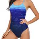 Century Star One Piece Swimsuit Women Bathing Suit for Teens one Piece Juniors Athletic Adjustable Strap One Piece Swimsuit Blue Gradient 0-2 (Blue, XS)