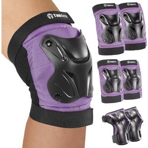 Skating Protective Gear Knee and Elbow Pads Wrist Guards for Roller Skating Skateboarding, Skate Pads Adult Knee Pads (Adult (14+ years), Purple)