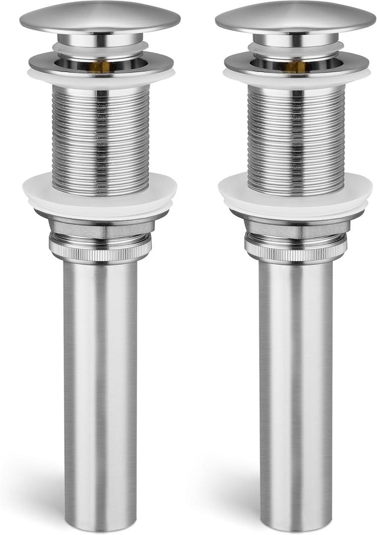 KES Bathroom Sink Drain Without Overflow, Brushed Nickel Pop Up Drain Vessel Vanity Sink Stopper 2 Pack, All Metal Rustproof Brass and 304 Stainless Steel, for 1.6"-1.9" Sink Hole, S2008D-BN-P2