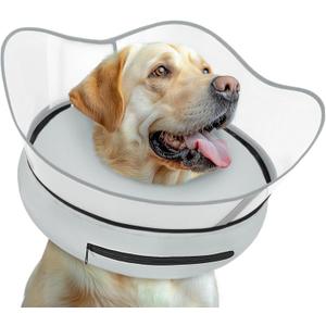 Elevated Inflatable Dog Cone Collar Alternative After Surgery, Dog Donut Collar, Soft Pet Cone to Stop Licking for Small Medium Large Dogs (XL(Neck 14"-18"), Solid Grey)