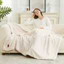 Cozy Bliss Faux Fur Throw Blanket for Couch, Fuzzy Soft Plush Thick Warm Fluffy Reversible Wave Textured Blanket for Sofa Bedroom Living Room, 55 * 70 Inches Cream White