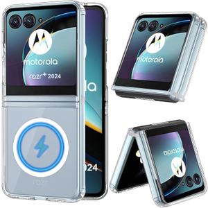 for Moto Razr Plus 2024/2025 Case, Motorola Razr+ 2025/2024 Magnetic Phone Cover Compatible with MagSafe, Built-in Metal Fastener [Prevents Case Slipping Out], Anti-Yellow Protection (Clear)