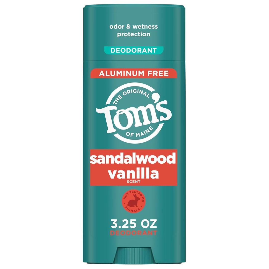 Toms of Maine Sandalwood Vanilla Aluminum Free Natural Deodorant For Women & Men | Goes on Clear | Odor & Wetness Protection | Naturally Derived and Moisture-Locking Ingredients | 3.25 oz (3.25 Ounce (Pack of 2))