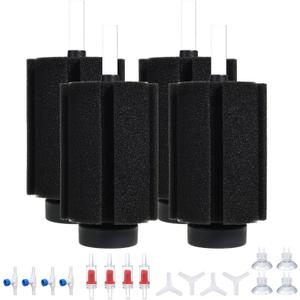 ALEGI Aquarium Bio Sponge Filter with Ceramic Media for Clear and Quiet Aquariums for Betta Fry Shrimp Tiny Fish Tank (75+ Gallon 4 Pack)