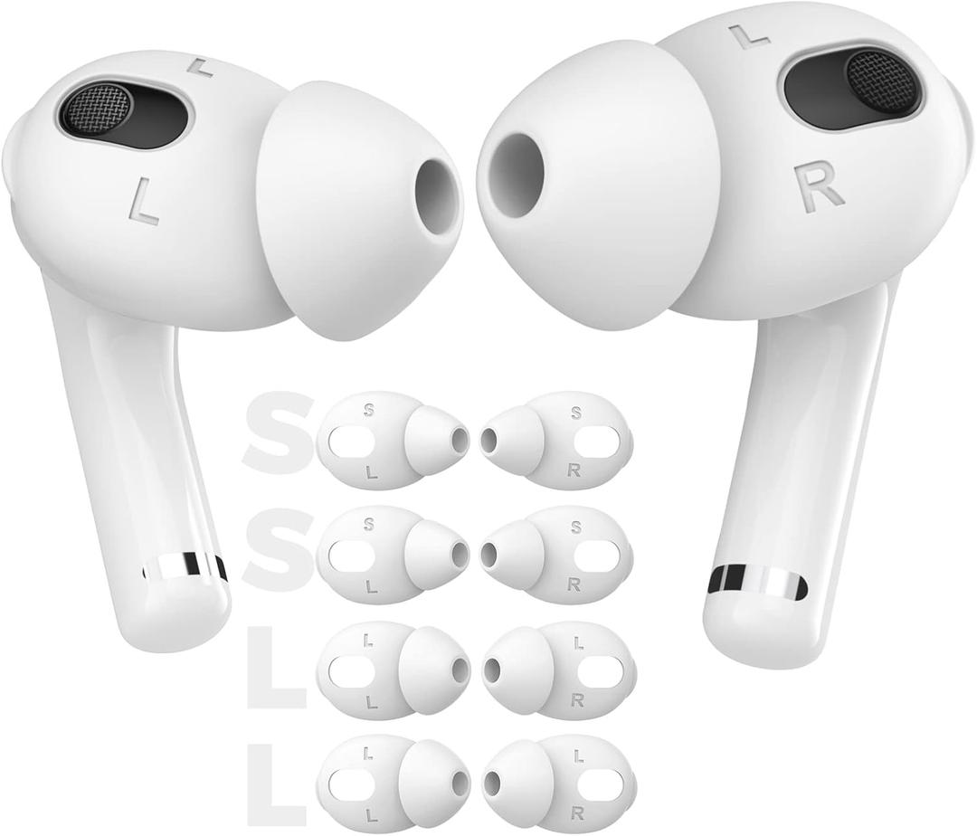 AhaStyle 4 Pairs AirPods 3 Ear Tips Silicone Earbuds Cover [Not Fit in The Charging Case] Compatible with Apple AirPods 3 2021 (2 Pair Large + 2 Pairs Small, White)