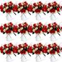 Domensi 12 Sets Wedding Centerpiece for Table Artificial Rose with Vase Fake Bouquets and Metal Pot Floral Arrangements for Mother's Day Holiday Party Event Table Decor (Red,Champagne)