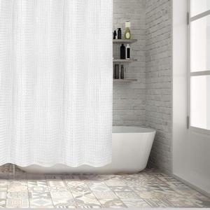 White Waffle Weave Shower Curtain, Heavyweight 100% Cotton Fabric, Luxury Hotel Spa Quality, 72 x 72