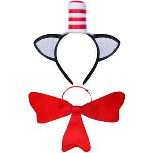 Cat Ears Headband with Red Stovepipe Hat,Cat Costume Set for Kids Adults Halloween Accessories Party Favors