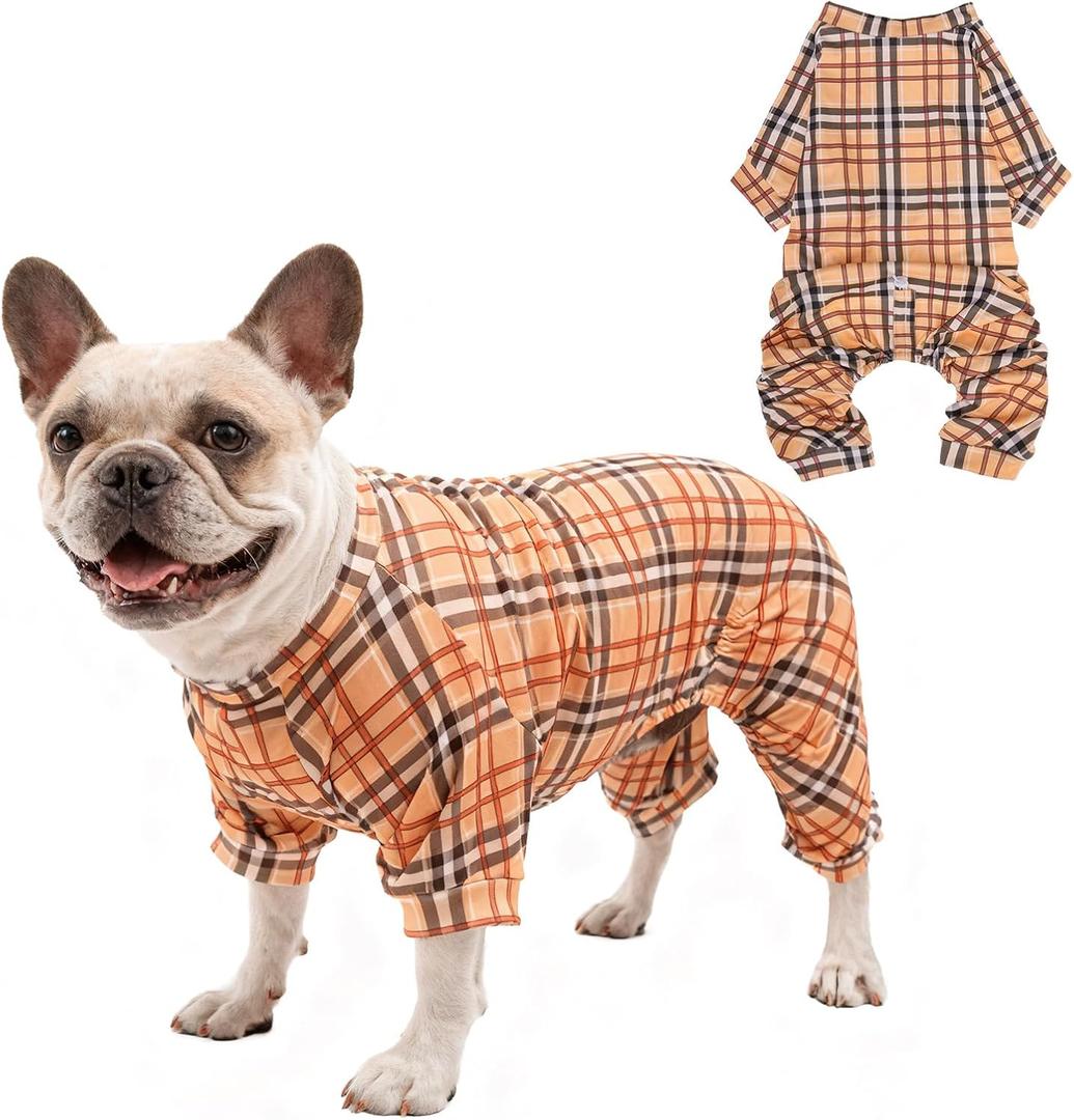 SCENEREAL Plaid Dog Pajamas for Small Medium Large Dogs, Classic Puppy Clothes Sweaters, Soft Doggie Onesie Jammies Cat Pjs Outfits Girls Boys, Beige M
