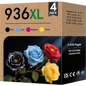 936e 936XL Ink Cartridges Combo Pack High Yield Replacement for HP 936e 936XL 936 Ink Cartridges for OfficeJet Pro 9110b 9128 9122 9125 9130b 9135 9730 Printers (4-Pack, Black/Cyan/Magenta/Yellow) 936e 936XL Ink Cartridges Combo Pack High Yield Replacement for HP 936e 936XL 936 Ink Cartridges for OfficeJet Pro 9110b 9128 9122 9125 9130b 9135 9730 Printers (4-Pack, Black/Cyan/Magenta/Yellow)