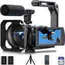 Camcorder Video Camera 5K 56MP Vlogging Camera for YouTube with 3" 270 Flip Touchscreen, Night Vision, WiFi, Webcam, Microphone, 64GB Card, Batteries, Remote, Tripod - Beginner Content Creator Kit