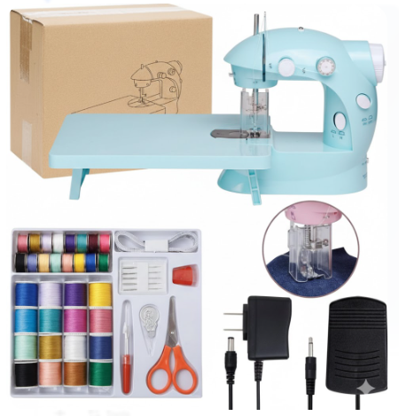 Sewing Machine for Beginners with Expansion Table and Foot Pedal and 42Pcs Sewing kit Finger Guard & Light Mini Small Portable Sewing Machines 2-Thread 2-Speed 2-Switches for Kids Ages 8-12