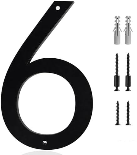 10 Inch Modern House Number 6 Flush or Floating Mount Frosted Matte Black Acrylic Visible Address Number for Home Weatherproof Door Porch Exterior Floating House Easy Installation With Screw Set No.6