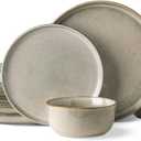 AmorArc Stoneware Dinnerware Sets for 4,Round Reactive Glaze Ceramics Plates and Bowls Set,Highly Scratch Resistant Dishware | Dishwasher & Microwave Safe Dishes Set, Service for 4 (12pc)