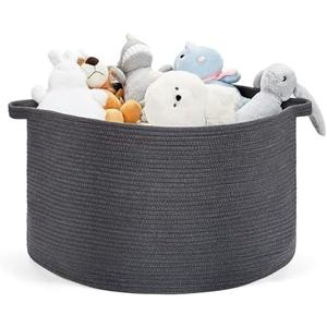 Ravinte Large Storage Basket - 22"x 22"x 14" Blanket Basket for Living Room, Baby Toy Storage Basket, Cotton Rope Basket Woven Laundry Basket (Gray)