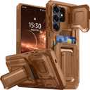 for Samsung Galaxy S26 Ultra Wallet Case with Card Holder & Kickstand & Full Camera Lens Cover, Military Grade Drop Shockproof Rugged Phone Case for S26 Ultra 6.9'', Brown