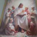 Jesus With Children Wall Art Jesus Teaching Kids print painting poster Christian Kids Room Canvas Wall Decor Picture for Living Room Bedroom Prayer Room Ready To Hang Wooden Framed