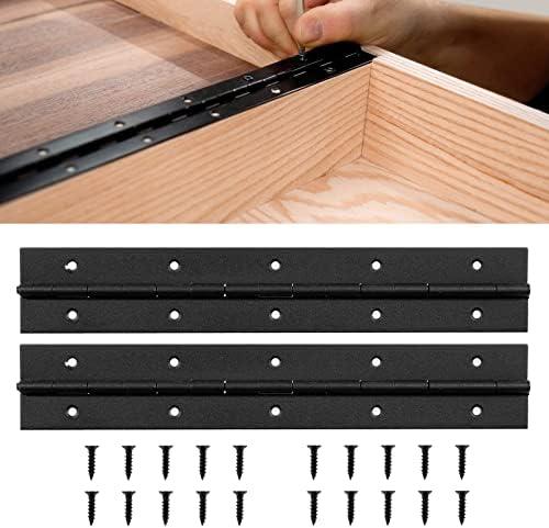 BEAMNOVA 2 Pcs Black Piano Hinges 12x2x0.06 Inch Heavy Duty Continuous Hinges 304 Stainless Steel with Holes Screws for Cabinet Doors Pianos Mailbox Storage Boxes