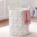 Blushtier White Bow Laundry Hamper Girls Room Decor Coquette White Bow Plush Faux Fur Basket Kids Large Storage Basket Collapsible Organize Bins for Gifts Toys Blanket Clothes Nursery Bedroom