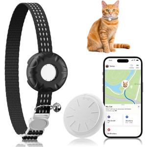 Cat Tracker, GPS Tracker Compatible with Apple Find My App(Only iOS),Cat Tracker Collar with Bell and Safety Elastic Buckle,No Monthly Fee,Territory & Location History,Black