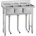 YITAHOME Utility Sink 3 Compartment Stainless Steel Freestanding Bar Sink NSF Commercial Sink for Restaurant, Laundry, Garage, Workshop Sink with Legs, Outdoor (39"x18"x37")