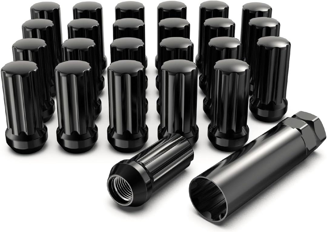 Gaemi M14x1.5 Spline Lug Nuts,24 PCS Black Wheel Lug Nuts with Socket Key,2 inches Length with Cone Seat for Aftermarket Wheels