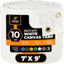 Xpose Safety Canvas Tarp - 10oz White Canvas Tarps Heavy Duty Water Resistant with Brass Grommets- Multipurpose Outdoor Tarpaulin for Camping, Canopy, Trailer, Equipment Cover 7' x 9'