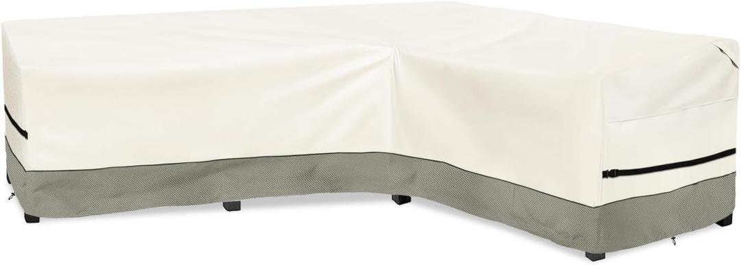 okcool Outdoor Sectional Cover,L-Shaped Patio Furniture Covers for 6-Seater Outdoor Sectional Furniture Couch 110"(85''L) x 32''D x 31''H, White&Grayish Green