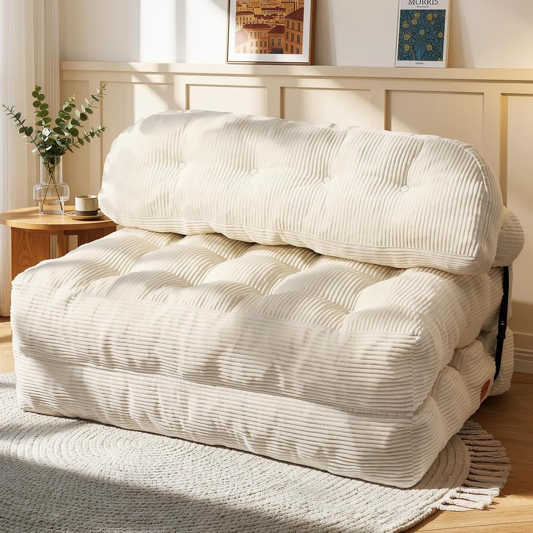 Folding Sofa Bed, Convertible Sleeper Chair with Back Support and Pillow, Full