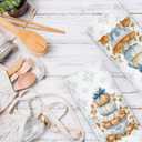 Chinoiserie Fall Pumpkin Kitchen Dish Towels 16x24 Inch Set of 2, Blue and White Chinoiserie Grand Millenial Bow Pumpkin Decorative Hand Towel Tea Towels for Kitchen, Fall Bathroom Decor