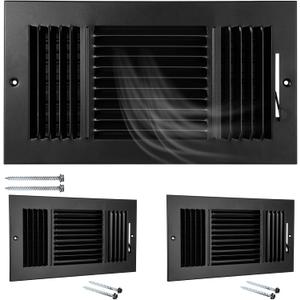 Wesiti 2 Pcs 12 x 6 Inch Vent Covers for Home Ceiling HVAC Sidewall Air Register 3 Way Vents Wall Register Solid Steel Manual Adjuster for Home Bathroom Toilet Office (Black)