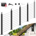 36" Expandable 12-16FT Black T304 Cable Railing Post Kit, Complete Cable Railing System with 4 Stair Posts, 177ft 1/8" Wire Rope(No Handrail), Adjustable Length Easy DIY for 25-35Stairway