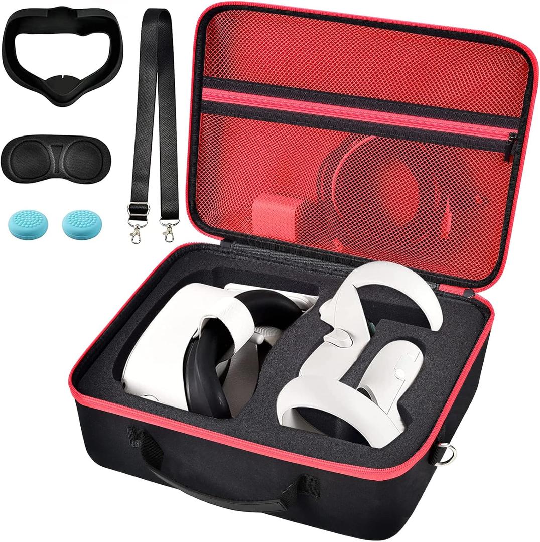 Comecase Hard Carrying Case for Meta Quest 3S/ 3/ for Oculus Quest 2 Official Original/Elite Strap VR Headset and Controller Accessories,Portable Travel Storage Bag for Home, Outdoor - Red Zipper Missing parts