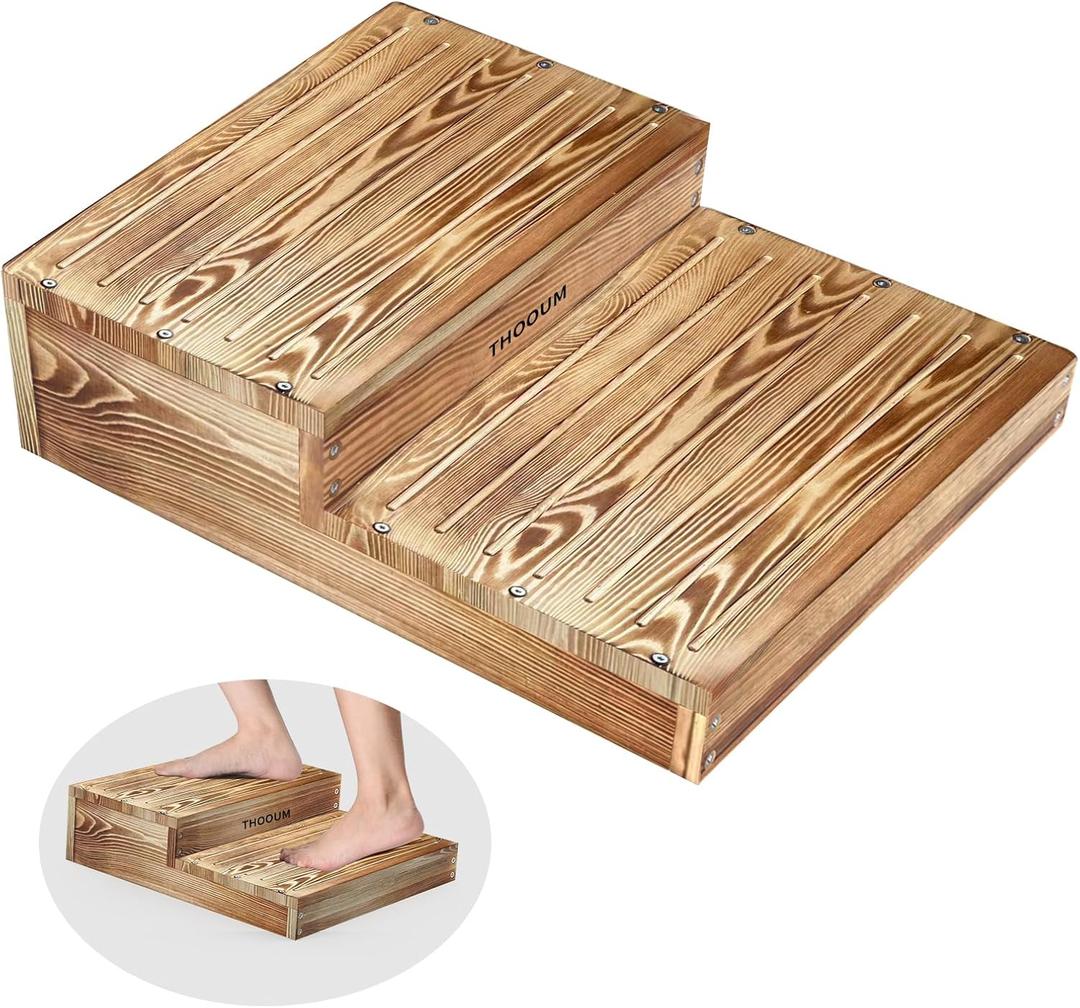 Wooden 2 Step Stool for High Beds, Moderate & Applicable 2-Step Stools for Seniors, Solid Wood steppingStool, Built-in Handle for Easy Carrying, 20.0" W (Large)