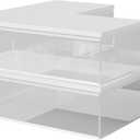 Martha Stewart Brody Plastic Storage Organizer Bins with Engineered Wood Lids for Home Office,-Kitchen, or-Bathroom, 3 Pack 1-Small/1-Medium/1-Large, Clear/White