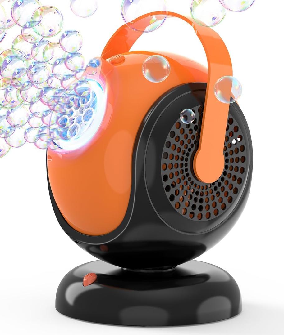 Halloween Bubble Machine, Bubbles Blower for Kids, Toddlers - 360 Rotation, 75 Adjustment, with LED Light - Bubble Toys Gifts for Boys, Girls, Outdoor, Birthday, Party (Black+orange)