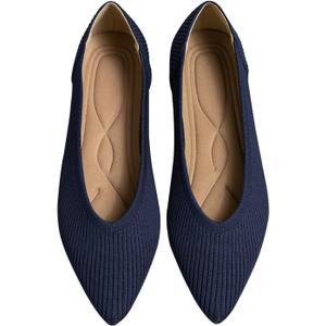 Women's Flats Shoes Pointed Toe Knit Ballet Comfortable Dressy Slip On Flat (9, Navy)