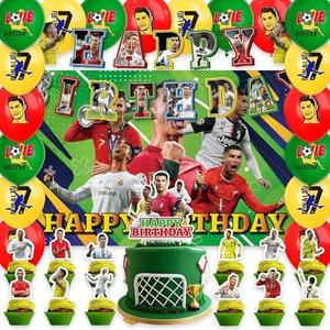 42Packs Soccer Ronaldo Birthday Party Supplies Pack Includes: Banner， Cake Topper, Backdrop, Balloons for Soccer Ronaldo Party Supplies