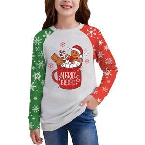 Christmas Little Girls Patchwork Funny Ugly Gingerbread Shirt Santa Party Top Green & Grey 6 Years