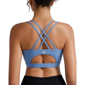 RUNNING GIRL Sports Bras for Women, Padded Sports Bra Tank Top Sexy Crisscross Back High Impact Longline Workout Yoga Bra (Medium, Ink Blue)