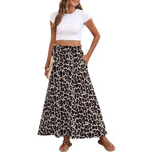 Askyes Womens Maxi Skirt Summer Tie Knot Elastic High Waisted Boho Casual Beach Flowy Swing Long Skirts with Pockets 3XL