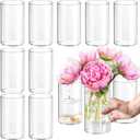 12Pcs Glass Cylinder vases for Centerpieces, 6 Inches Clear Bud Vases for Wedding Decorations,Floral Vase Bulk Flower vases,Tall Glass Hurricane Candle Holder for Table Shelf, Party.