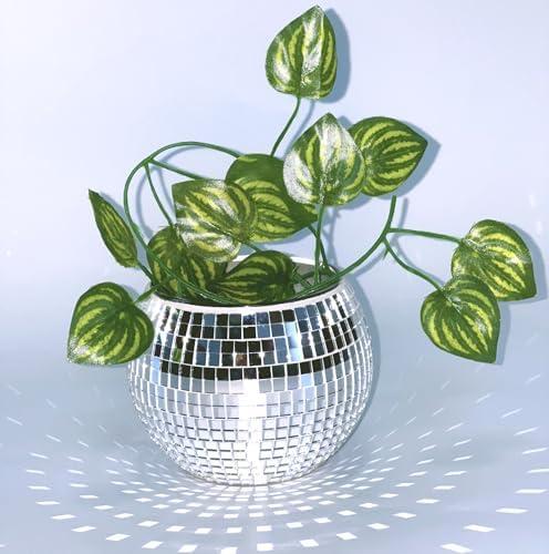 Disco Ball Vase,Disco Planter,Disco Ball Bowl,Disco Plant Holder,Silver Mirror Glass Disco Decor Vase for Table Centerpieces,Party,Bar,Office,3 * 4 * 4IN