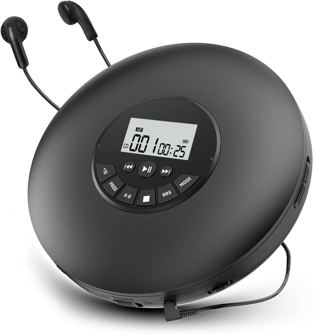 Arafuna Portable CD Player-Compact Discman CD Player-Personal Music Player with CD-R & CD-RW Playback Anti-Skip Protection, Programmable Tracks - Earphones Included (Black)